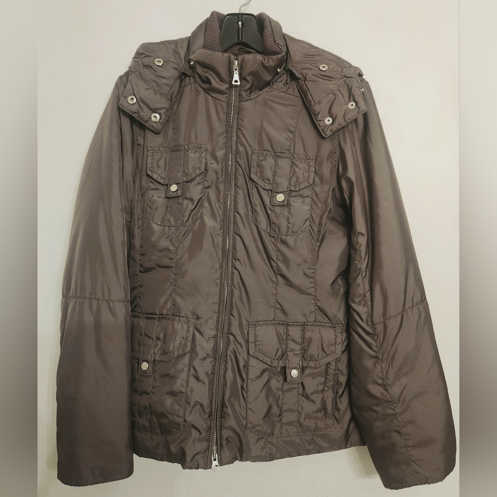 Tommy Hilfiger Lightweight Green Puffer Jacket with Detachable Hood, Size S